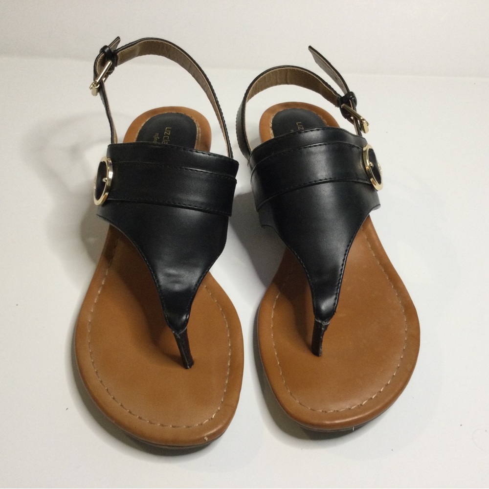 Black faux Leather Women's Sandals